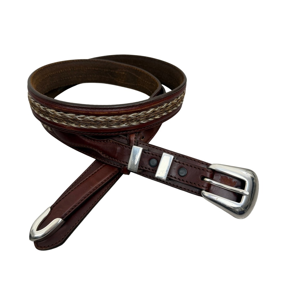 Vtg Tony Lama Belt Mens 40 Burgundy Western Braid Horsehair Inlay Leather Cowboy